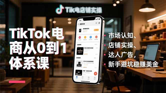 TikTok电商从0到1体系课,市场认知、店铺实操、达人广告,新手避坑稳赚美金-吾爱云课堂