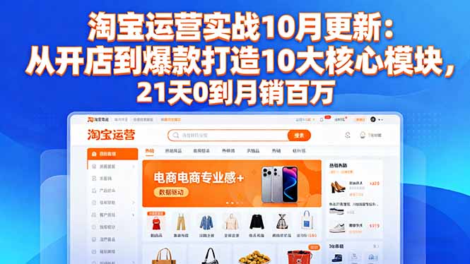 淘宝运营实战10月更新:从开店到爆款打造10大核心模块,21天0到月销百万-吾爱云课堂
